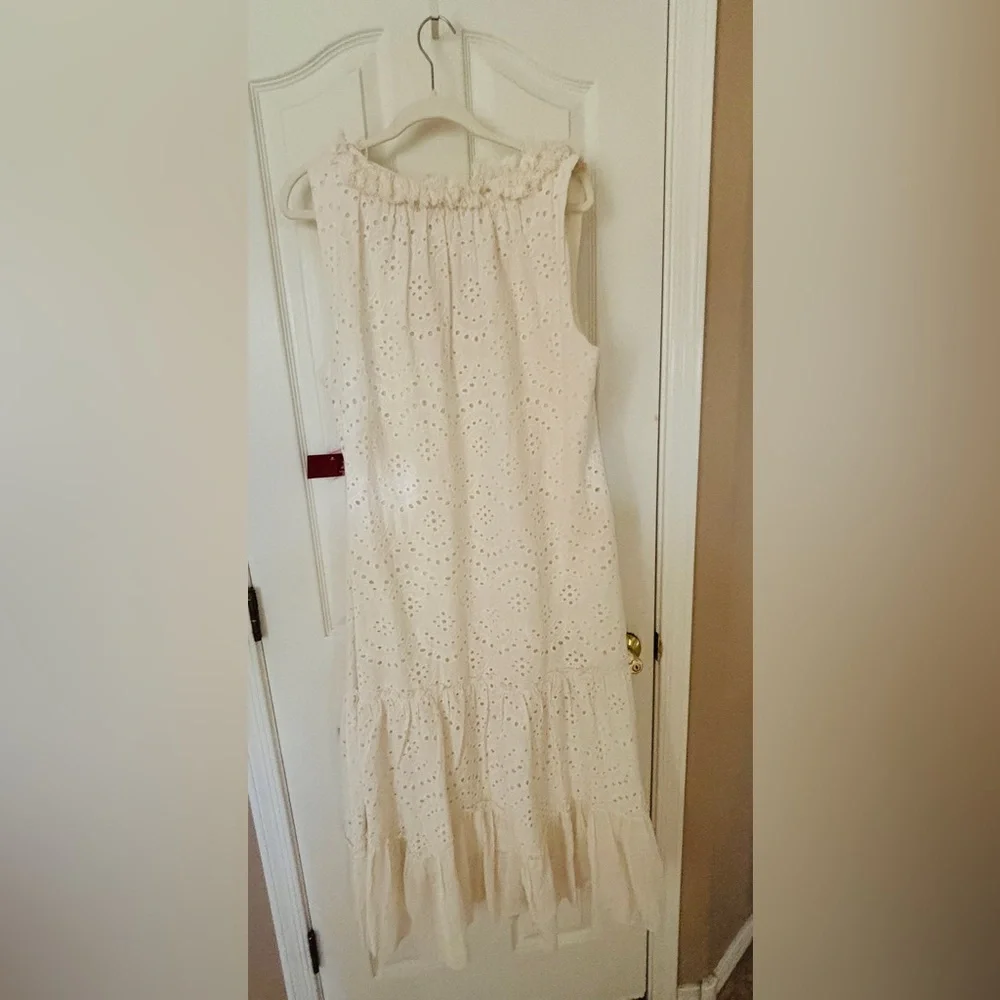 Reba 100% Cotton Ruffled Cream Eyelet Sleeveless Maxi Dress Women’s Large NEW - Picture 3 of 13